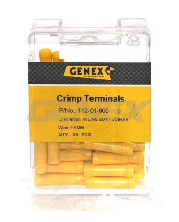 Insulated Butt Joiner Crimp Terminal - Yellow (6mm), Box of 100