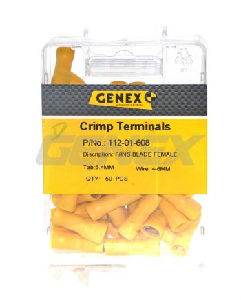 Insulated Female Blade Crimp Terminal - Yellow (6.4mm), Box of 50