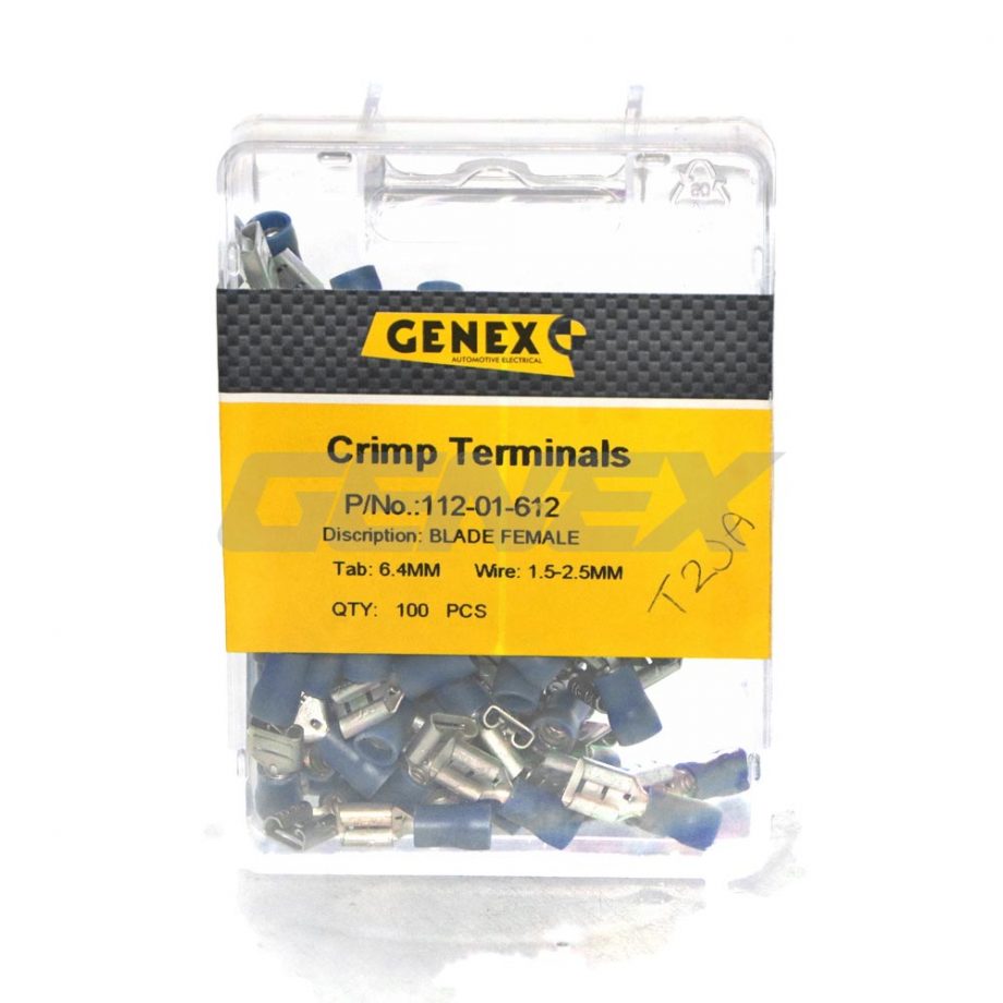 Insulated Female Blade Crimp Terminal - Blue (6.4mm), Box of 100