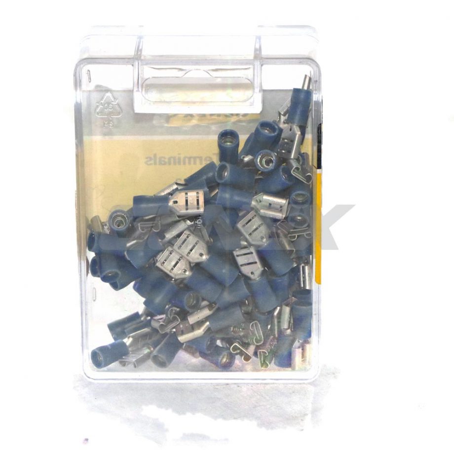 Insulated Female Blade Crimp Terminal - Blue (6.4mm), Box of 100