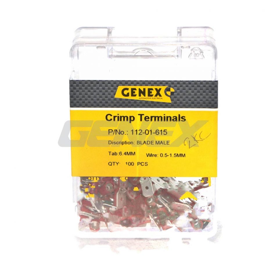 Insulated Male Blade Crimp Terminal - Red (6.4mm), Box of 100