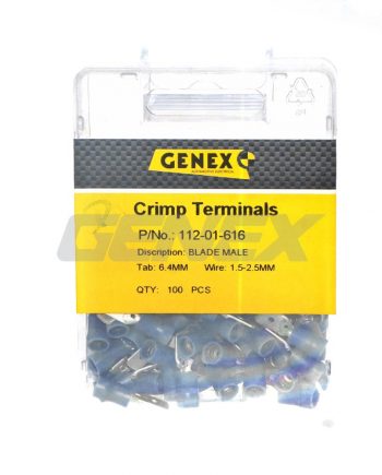 Insulated Male Blade Crimp Terminal - Blue (6.4mm), Box of 100