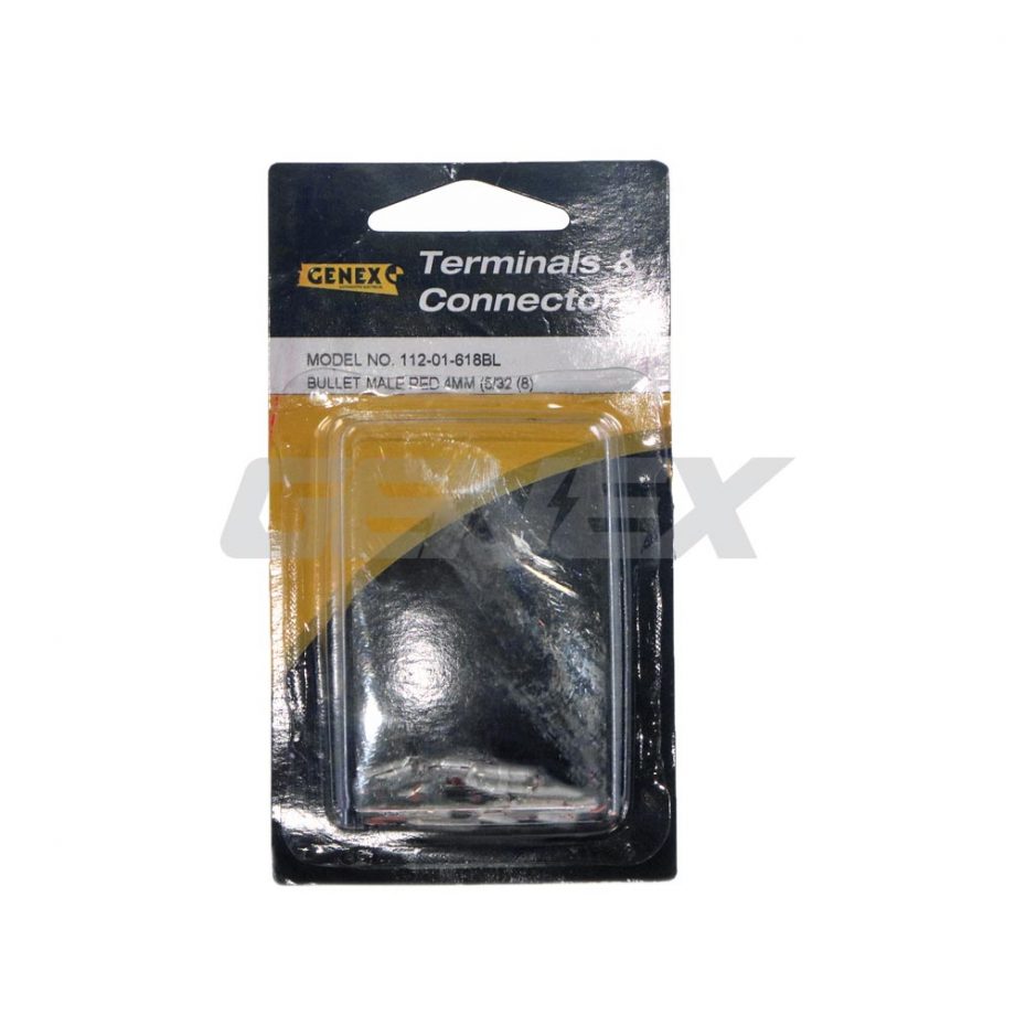 Insulated Male Bullet Crimp Terminal - Red (4mm), Box of 8