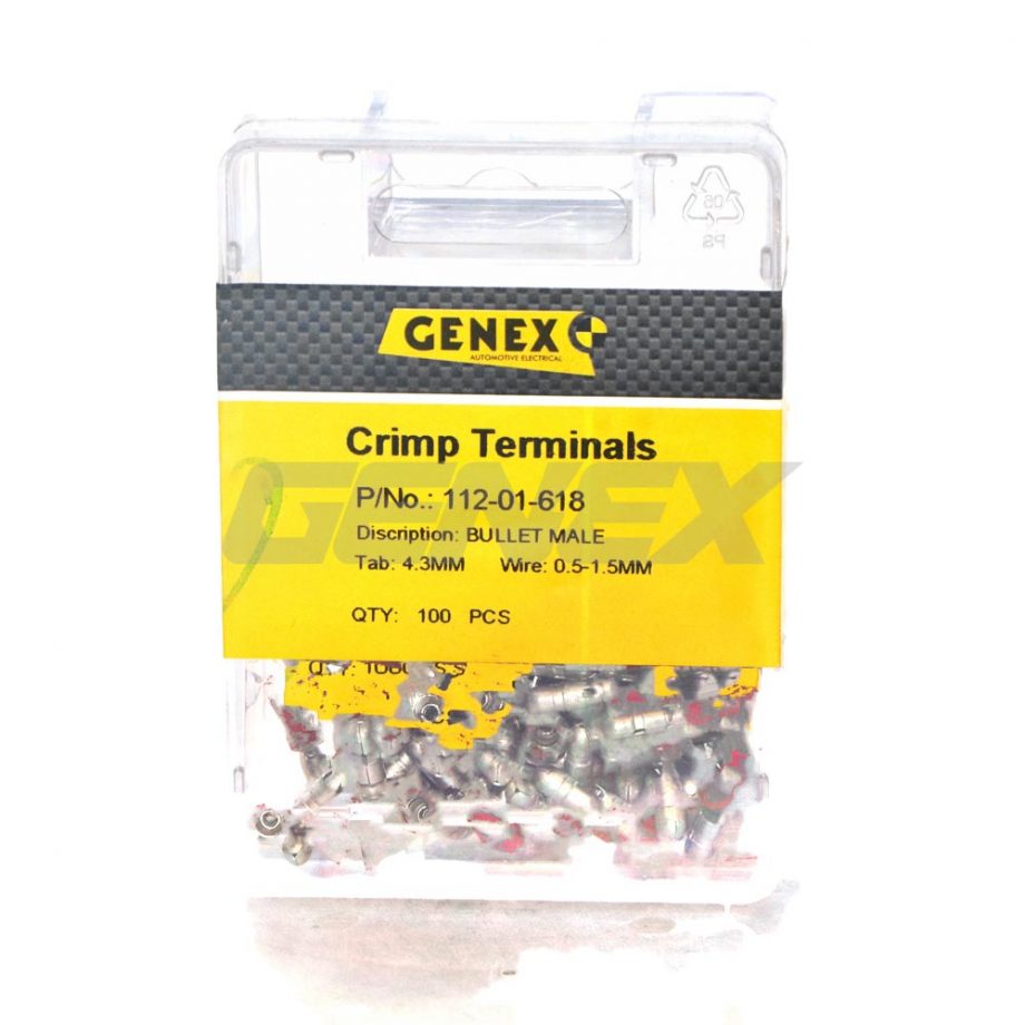 Insulated Male Bullet Crimp Terminal - Red (4mm), Box of 100