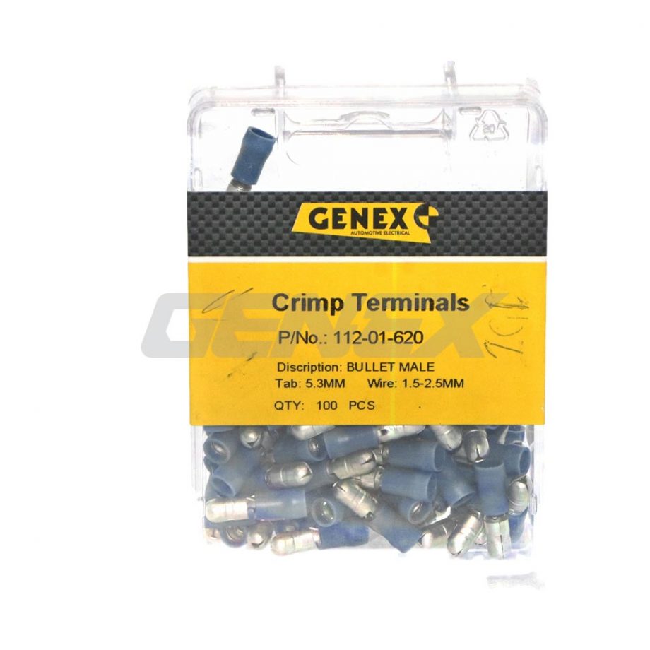 Insulated Male Bullet Crimp Terminal - Blue (5mm), Box of 100