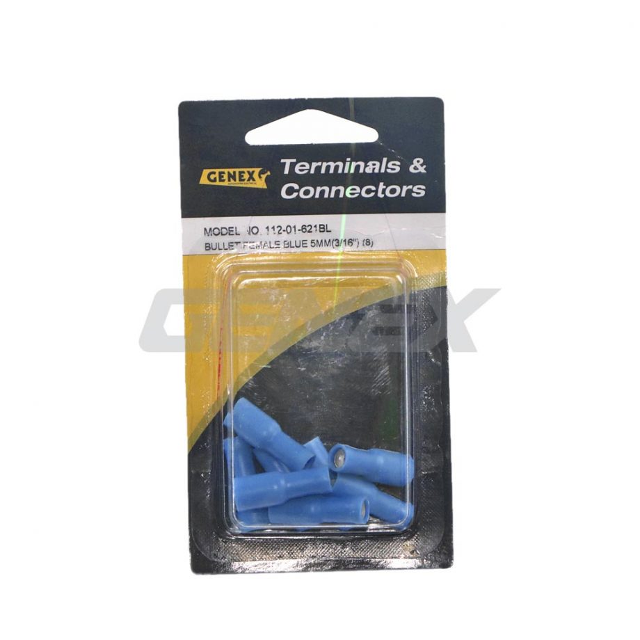 Fully Insulated Female Bullet Crimp Terminal - Blue (5mm), Box of 8