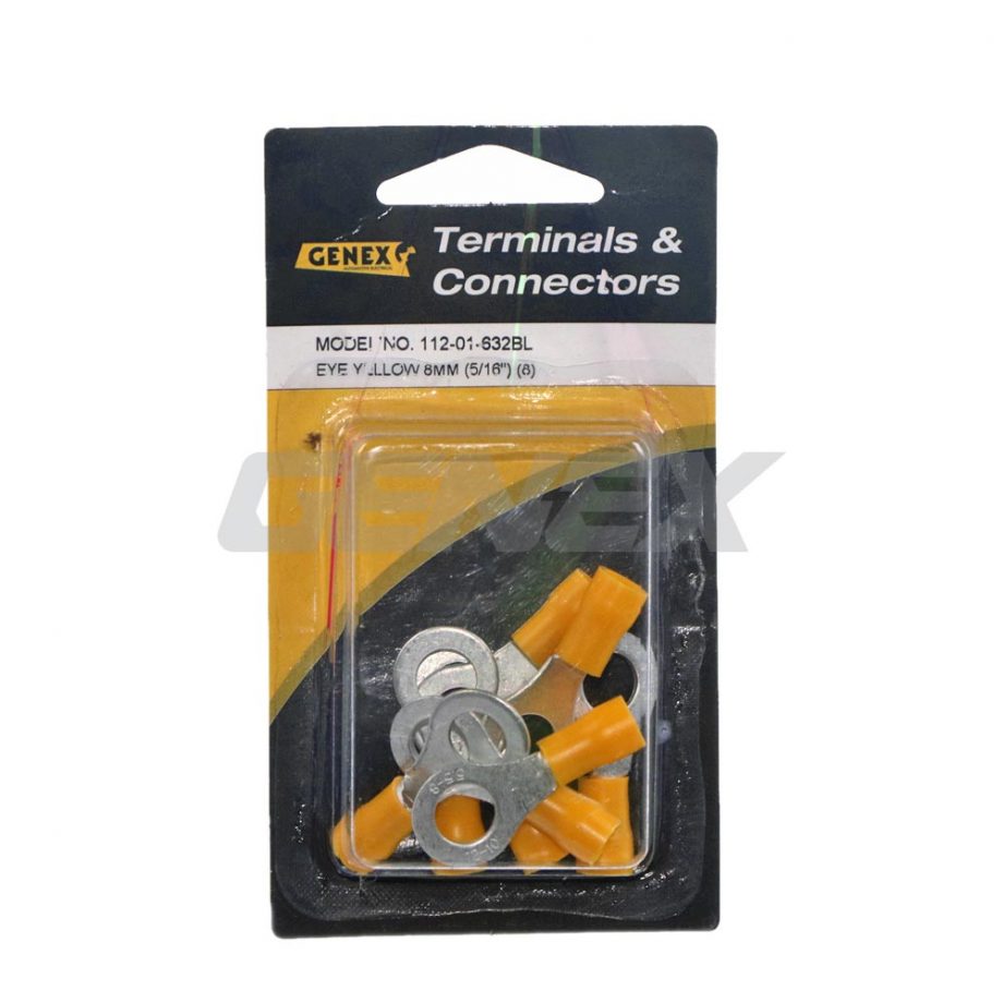 Insulated Eyelet Crimp Terminal - Yellow (8mm), Box of 8