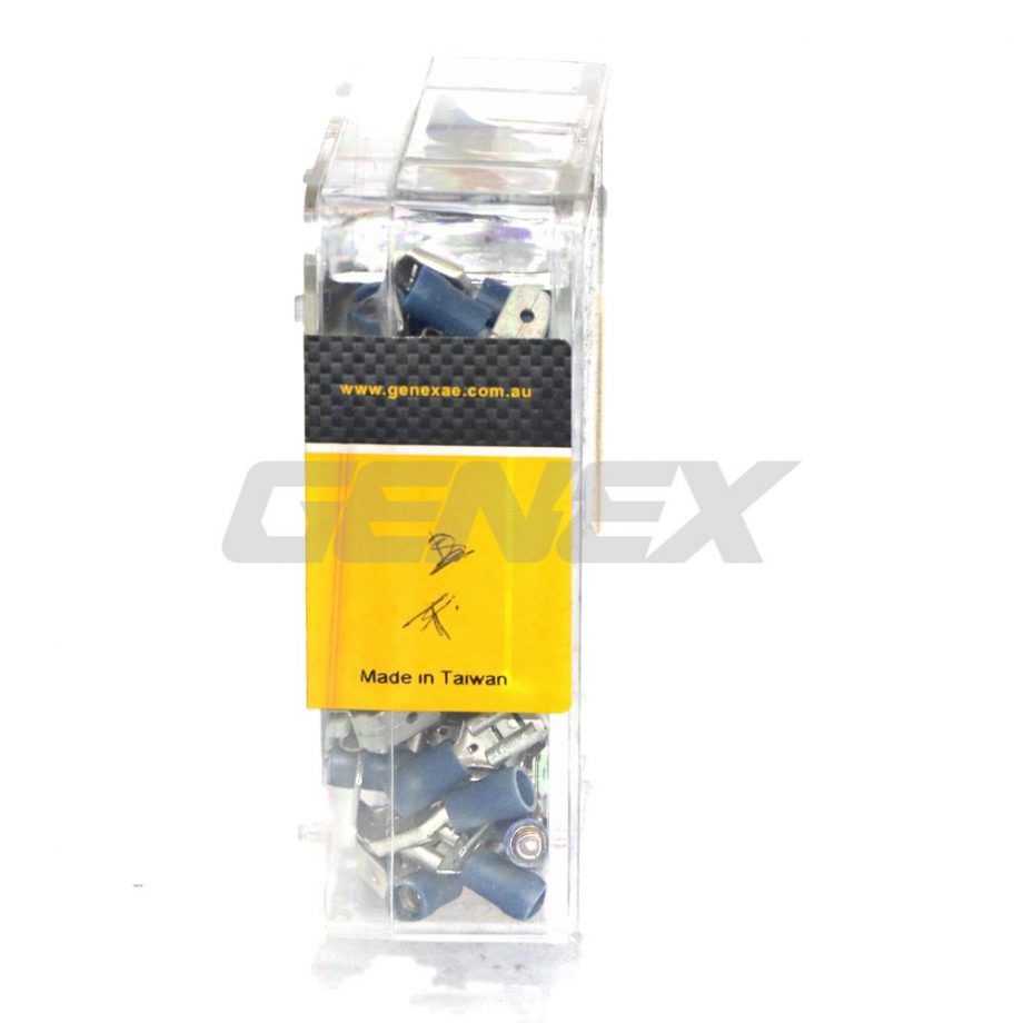 Insulated Female Blade with Piggyback Crimp Terminal - Blue (6.4mm), Box of 100