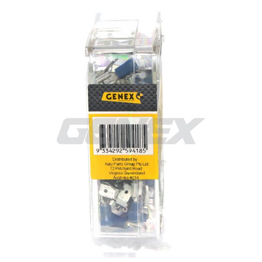 Insulated Female Blade with Piggyback Crimp Terminal - Blue (6.4mm), Box of 100