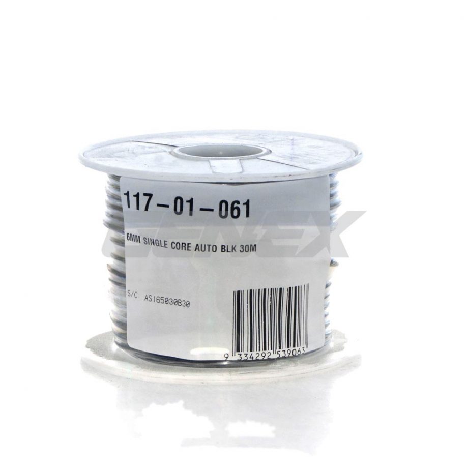 Black Cable - 6mm, 51A, Roll of 30m