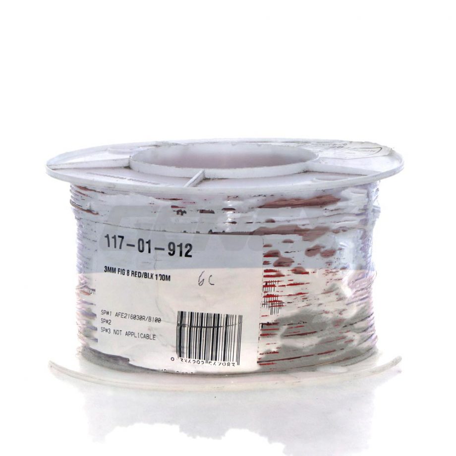 Red Cable, Black Trace - 3mm, 16A, Roll of 100m
