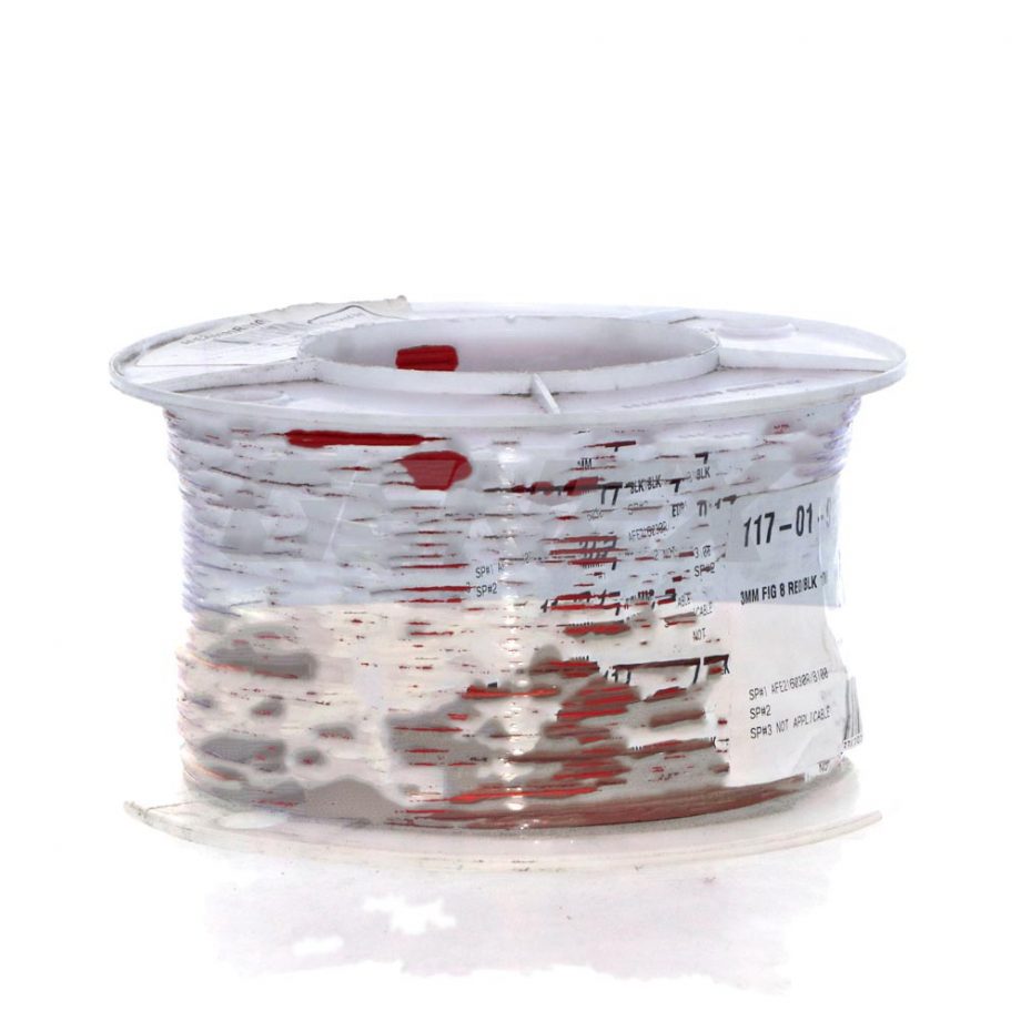 Red Cable, Black Trace - 3mm, 16A, Roll of 100m