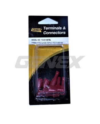 Fully Insulated Female Blade Crimp Terminal - Red (6.4mm), Box of 10